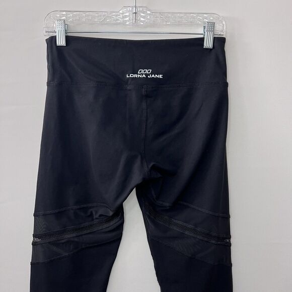 LORNA JANE Black Medium  Cropped Pull On Leggings Mesh Accent - Picture 3 of 7